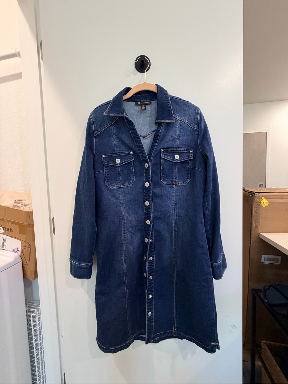 INC International Concepts Indigo Denim Shirt Dress with Button Front